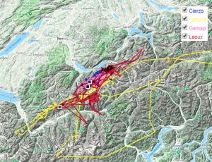 Die GPS Positionen vom Juni und Juli von Cierzo, Fortuna, Léoux und Gemapi