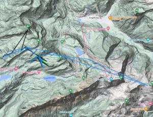  Karte der GPS-Daten von Gaia (schwarz), Paradiso (blau) und Aurora (grün) vom 30. und 31. Juli.