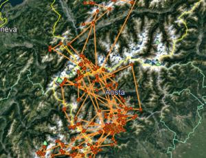 Die Anhäufung der orangen GPS-Positionen (südlich von Aosta) zeigt: Ewolina war 2017 vor allem im Gran Paradiso-Gebiet in Italien unterwegs. 